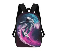 sinyumoney Children 17inch School Backpack 3D Printed Space Surfing Adventure-6 Bookbags Travel Rucksack Casual Large Capacity Daypack for Boys Girls