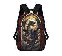 sinyumoney Children 17inch School Backpack 3D Printed Stained Glass Dragon Bookbags Travel Rucksack Casual Large Capacity Daypack for Boys Girls