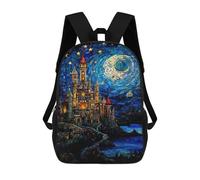 sinyumoney Children 17inch School Backpack 3D Printed Starry Night Castle Mosaic-2 Bookbags Travel Rucksack Casual Large Capacity Daypack for Boys Girls