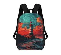 sinyumoney Children 17inch School Backpack 3D Printed Stormy Lighthouse Painting Bookbags Travel Rucksack Casual Large Capacity Daypack for Boys Girls