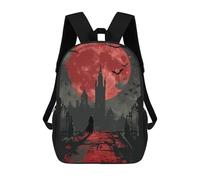 sinyumoney Children 17inch School Backpack 3D Printed Vampire Gothic City Spooky Bookbags Travel Rucksack Casual Large Capacity Daypack for Boys Girls