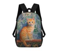 sinyumoney Children 17inch School Backpack 3D Printed Whimsical Orange Kitten Painting Bookbags Travel Rucksack Casual Large Capacity Daypack for Boys Girls