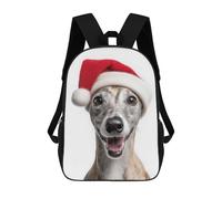 sinyumoney Children 17inch School Backpack 3D Printed Whippet Dog with Santa Hat Portrait Bookbags Travel Rucksack Casual Large Capacity Daypack for Boys Girls