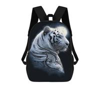 sinyumoney Children 17inch School Backpack 3D Printed White Tiger Moon Art Print Bookbags Travel Rucksack Casual Large Capacity Daypack for Boys Girls