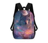 sinyumoney Children 17inch School Backpack 3D Printed Wolf And Deer Fantasy Landscape-1 Bookbags Travel Rucksack Casual Large Capacity Daypack for Boys Girls
