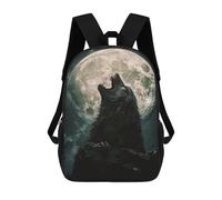 sinyumoney Children 17inch School Backpack 3D Printed Wolf Howling at Full Moon-6 Bookbags Travel Rucksack Casual Large Capacity Daypack for Boys Girls
