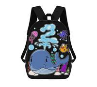 sinyumoney Children 2 Birthday Whale Backpacks Kids School Backpack School Bag 3D Printed School Bag for Boys Elementary And Middle School Students 17inch