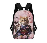 sinyumoney Children Cartoon Samurai Cat 17 Inch Bookbags Casual Travel Rucksack 3D Printed Cool Knapsack Boys Girls Large Capacity Daypack