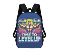 sinyumoney Children Cartoon Time to Level Up - Gym Gamer 17 Inch Bookbags Casual Travel Rucksack 3D Printed Cool Knapsack Boys Girls Large Capacity Daypack