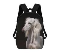 sinyumoney Children Cartoon White Saluki Dog 17 Inch Bookbags Casual Travel Rucksack 3D Printed Cool Knapsack Boys Girls Large Capacity Daypack