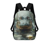 sinyumoney Children School Backpack 3D Printed Alligator in Swamp with Lily Pad Bookbags Rucksack Casual Travel Backpacks Large Capacity Daypack for Boys 17inch