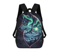 sinyumoney Children School Backpack 3D Printed Alpha Wolf - Double Exposure Night Landscape Wall Art Bookbags Rucksack Casual Travel Backpacks Large Capacity Daypack for Boys 17inch