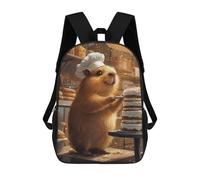 sinyumoney Children School Backpack 3D Printed Animal Capybara Chef Decorating Cake Cat Bookbags Rucksack Casual Travel Backpacks Large Capacity Daypack for Boys 17inch