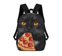 sinyumoney Children School Backpack 3D Printed Black Cat Eating Pizza Slice Bookbags Rucksack Casual Travel Backpacks Large Capacity Daypack for Boys 17inch