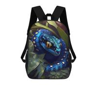 sinyumoney Children School Backpack 3D Printed Blue Serpent in Lush Jungle Bookbags Rucksack Casual Travel Backpacks Large Capacity Daypack for Boys 17inch