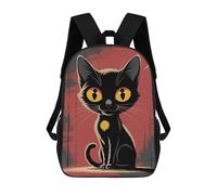 sinyumoney Children School Backpack 3D Printed Cartoon Black Cat with Yellow Eyes Bookbags Rucksack Casual Travel Backpacks Large Capacity Daypack for Boys 17inch