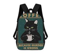 sinyumoney Children School Backpack 3D Printed Cat Coffee Murder Is Wrong Bookbags Rucksack Casual Travel Backpacks Large Capacity Daypack for Boys 17inch