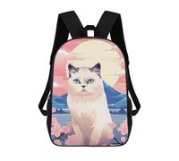 sinyumoney Children School Backpack 3D Printed Cat Mount Fuji Portrait Bookbags Rucksack Casual Travel Backpacks Large Capacity Daypack for Boys 17inch