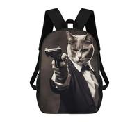 sinyumoney Children School Backpack 3D Printed Cat Secret Agent Bookbags Rucksack Casual Travel Backpacks Large Capacity Daypack for Boys 17inch