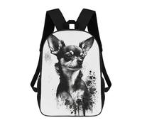 sinyumoney Children School Backpack 3D Printed Chihuahua Black Ink Bookbags Rucksack Casual Travel Backpacks Large Capacity Daypack for Boys 17inch