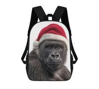 sinyumoney Children School Backpack 3D Printed Christmas Gorilla Wearing Santa Hat Bookbags Rucksack Casual Travel Backpacks Large Capacity Daypack for Boys 17inch