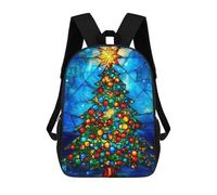 sinyumoney Children School Backpack 3D Printed Christmas Tree Stained Glass Bookbags Rucksack Casual Travel Backpacks Large Capacity Daypack for Boys 17inch