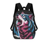 sinyumoney Children School Backpack 3D Printed Colorful Howling Wolf Illustration Bookbags Rucksack Casual Travel Backpacks Large Capacity Daypack for Boys 17inch