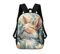 sinyumoney Children School Backpack 3D Printed Cute Sleeping Bunny in Flowers Bookbags Rucksack Casual Travel Backpacks Large Capacity Daypack for Boys 17inch