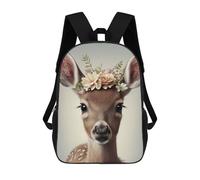 sinyumoney Children School Backpack 3D Printed Deer Floral Animal Face Bookbags Rucksack Casual Travel Backpacks Large Capacity Daypack for Boys 17inch