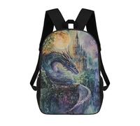 sinyumoney Children School Backpack 3D Printed Dragon And Castle Watercolor Bookbags Rucksack Casual Travel Backpacks Large Capacity Daypack for Boys 17inch