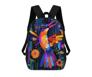 sinyumoney Children School Backpack 3D Printed Expressionist Geometry Hummingbird - Vibrant Abstract Nature Art Bookbags Rucksack Casual Travel Backpacks Large Capacity Daypack for Boys 17inch