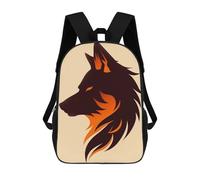 sinyumoney Children School Backpack 3D Printed Fierce Wolf Vector Portrait in Fiery Orange Tones Bookbags Rucksack Casual Travel Backpacks Large Capacity Daypack for Boys 17inch