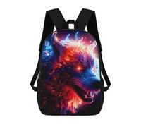 sinyumoney Children School Backpack 3D Printed Flaming Wolf Artwork -4 Bookbags Rucksack Casual Travel Backpacks Large Capacity Daypack for Boys 17inch