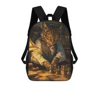 sinyumoney Children School Backpack 3D Printed Funny Cat Playing Chess Bookbags Rucksack Casual Travel Backpacks Large Capacity Daypack for Boys 17inch