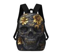 sinyumoney Children School Backpack 3D Printed Golden Skull with Flowers Bookbags Rucksack Casual Travel Backpacks Large Capacity Daypack for Boys 17inch