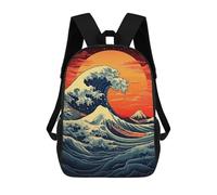 sinyumoney Children School Backpack 3D Printed Great Wave Print Bookbags Rucksack Casual Travel Backpacks Large Capacity Daypack for Boys 17inch
