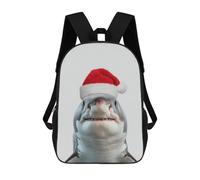sinyumoney Children School Backpack 3D Printed Great White Shark with Santa Hat Bookbags Rucksack Casual Travel Backpacks Large Capacity Daypack for Boys 17inch