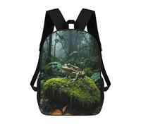 sinyumoney Children School Backpack 3D Printed Green Frog on Mossy Rock Bookbags Rucksack Casual Travel Backpacks Large Capacity Daypack for Boys 17inch