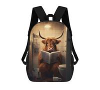 sinyumoney Children School Backpack 3D Printed Highland Cow on The Toilet Bookbags Rucksack Casual Travel Backpacks Large Capacity Daypack for Boys 17inch