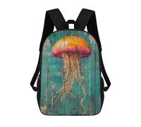 sinyumoney Children School Backpack 3D Printed Jellyfish on Teal Wood Beach House Decor Bookbags Rucksack Casual Travel Backpacks Large Capacity Daypack for Boys 17inch