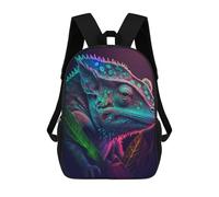 sinyumoney Children School Backpack 3D Printed Neon Lizard Portrait Bookbags Rucksack Casual Travel Backpacks Large Capacity Daypack for Boys 17inch