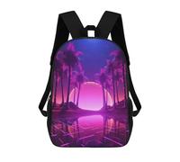 sinyumoney Children School Backpack 3D Printed Neon Palm Sunset Bookbags Rucksack Casual Travel Backpacks Large Capacity Daypack for Boys 17inch