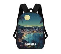 sinyumoney Children School Backpack 3D Printed Noumea, New Caledonia Nightscape Illustration Bookbags Rucksack Casual Travel Backpacks Large Capacity Daypack for Boys 17inch