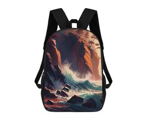 sinyumoney Children School Backpack 3D Printed Ocean's Fury Coastal Stormscape Bookbags Rucksack Casual Travel Backpacks Large Capacity Daypack for Boys 17inch