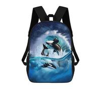 sinyumoney Children School Backpack 3D Printed Orcas Leaping Through Waves Bookbags Rucksack Casual Travel Backpacks Large Capacity Daypack for Boys 17inch