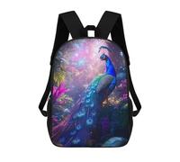 sinyumoney Children School Backpack 3D Printed Peacock in Enchanted Forest Bookbags Rucksack Casual Travel Backpacks Large Capacity Daypack for Boys 17inch