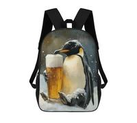 sinyumoney Children School Backpack 3D Printed Penguin with Beer Glass in Snow Bookbags Rucksack Casual Travel Backpacks Large Capacity Daypack for Boys 17inch