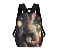 sinyumoney Children School Backpack 3D Printed Rabbit in Tuxedo Holding Gold Egg Bookbags Rucksack Casual Travel Backpacks Large Capacity Daypack for Boys 17inch