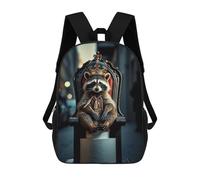 sinyumoney Children School Backpack 3D Printed Raccoon King on Toilet Paper Throne Bookbags Rucksack Casual Travel Backpacks Large Capacity Daypack for Boys 17inch