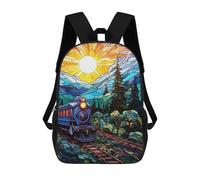 sinyumoney Children School Backpack 3D Printed Railway Art Train Journey Bookbags Rucksack Casual Travel Backpacks Large Capacity Daypack for Boys 17inch